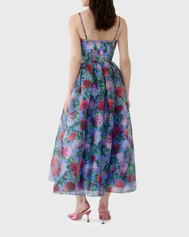 Carolina Herrera Hydrangea-Print Silk Organza Fit-and-Flare Midi Dress | Thumbnail 2 Carolina Herrera Hydrangea-Print Silk Organza Fit-and-Flare Midi Dress | Thumbnail 2