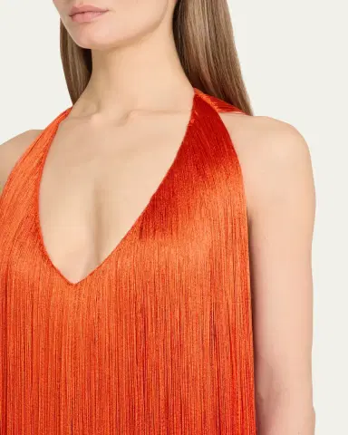 Oscar de la Renta Sleeveless Fringed Plunging Halter Gown | Thumbnail 5 Oscar de la Renta Sleeveless Fringed Plunging Halter Gown | Thumbnail 5