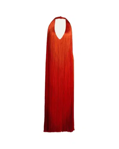 Oscar de la Renta Sleeveless Fringed Plunging Halter Gown | Thumbnail 1 Oscar de la Renta Sleeveless Fringed Plunging Halter Gown | Thumbnail 1
