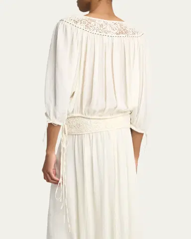 Isabel Marant Nelida Guipure Lace-Trim Silk Gauze Drawstring Blouse | Thumbnail 3 Isabel Marant Nelida Guipure Lace-Trim Silk Gauze Drawstring Blouse | Thumbnail 3