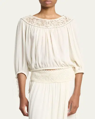 Isabel Marant Nelida Guipure Lace-Trim Silk Gauze Drawstring Blouse | Thumbnail 4 Isabel Marant Nelida Guipure Lace-Trim Silk Gauze Drawstring Blouse | Thumbnail 4