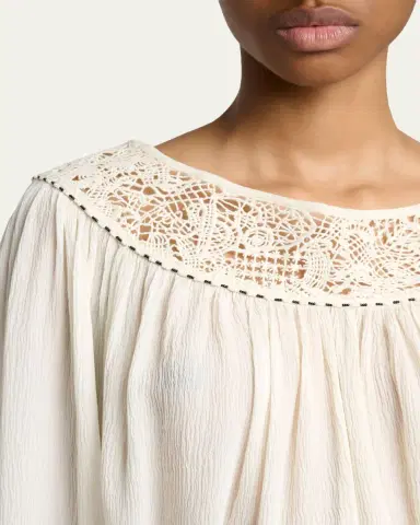 Isabel Marant Nelida Guipure Lace-Trim Silk Gauze Drawstring Blouse | Thumbnail 5 Isabel Marant Nelida Guipure Lace-Trim Silk Gauze Drawstring Blouse | Thumbnail 5