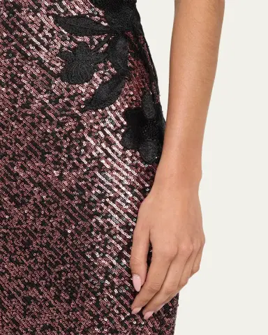 Naeem Khan Floral Applique Short-Sleeved Sequin Gown | Thumbnail 5 Naeem Khan Floral Applique Short-Sleeved Sequin Gown | Thumbnail 5