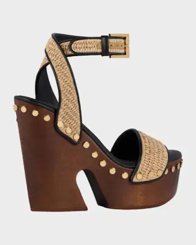 Givenchy Clog Raffia-Effect Platform Sandals with Studs Detail | Thumbnail 2 Givenchy Clog Raffia-Effect Platform Sandals with Studs Detail | Thumbnail 2