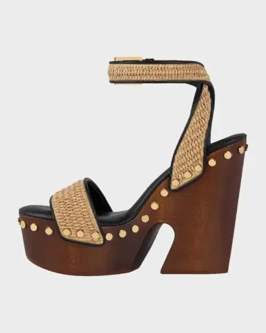 Givenchy Clog Raffia-Effect Platform Sandals with Studs Detail | Thumbnail 3 Givenchy Clog Raffia-Effect Platform Sandals with Studs Detail | Thumbnail 3