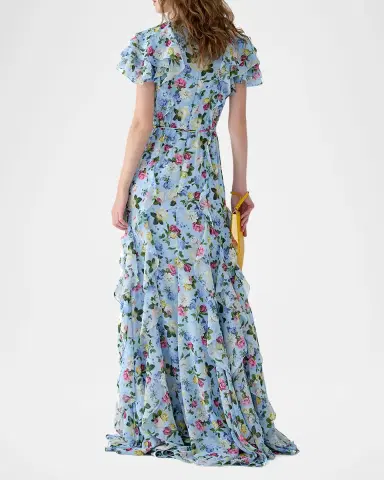 Carolina Herrera Floral Ruffle Chiffon Short-Sleeve Maxi Dress | Thumbnail 2 Carolina Herrera Floral Ruffle Chiffon Short-Sleeve Maxi Dress | Thumbnail 2