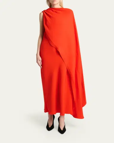 Balenciaga Silk-Wool Draped Cape Midi Dress | Thumbnail 2 Balenciaga Silk-Wool Draped Cape Midi Dress | Thumbnail 2