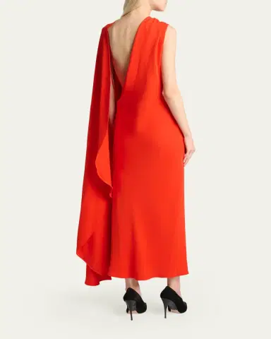Balenciaga Silk-Wool Draped Cape Midi Dress | Thumbnail 3 Balenciaga Silk-Wool Draped Cape Midi Dress | Thumbnail 3