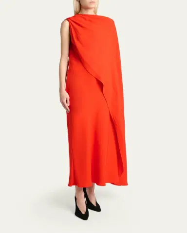 Balenciaga Silk-Wool Draped Cape Midi Dress | Thumbnail 4 Balenciaga Silk-Wool Draped Cape Midi Dress | Thumbnail 4