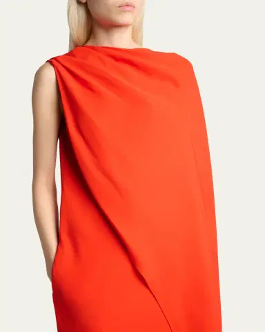 Balenciaga Silk-Wool Draped Cape Midi Dress | Thumbnail 5 Balenciaga Silk-Wool Draped Cape Midi Dress | Thumbnail 5