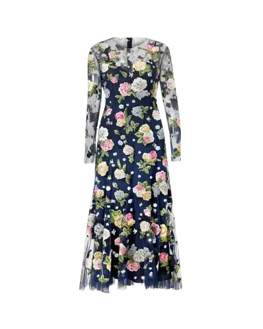 Carolina Herrera Floral Embroidered Tulle Long-Sleeve Midi Dress | Thumbnail 1 Carolina Herrera Floral Embroidered Tulle Long-Sleeve Midi Dress | Thumbnail 1