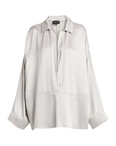 Giorgio Armani Hammered Satin Plunging Collared Shirt | Thumbnail 1 Giorgio Armani Hammered Satin Plunging Collared Shirt | Thumbnail 1