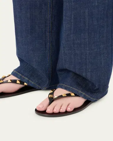 Valentino Garavani Rockstud Leather Flat Thong Sandals | Thumbnail 2 Valentino Garavani Rockstud Leather Flat Thong Sandals | Thumbnail 2