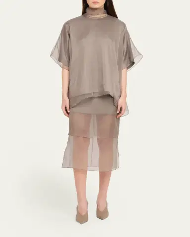 Brandon Maxwell Brett Layered Silk Organza Midi Pencil Skirt | Thumbnail 2 Brandon Maxwell Brett Layered Silk Organza Midi Pencil Skirt | Thumbnail 2