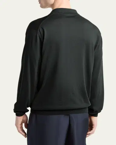 Giorgio Armani Men's Silk and Cotton Knit Johnny Collar Polo Sweater | Thumbnail 3 Giorgio Armani Men's Silk and Cotton Knit Johnny Collar Polo Sweater | Thumbnail 3