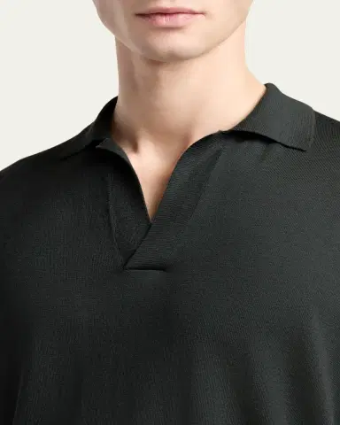 Giorgio Armani Men's Silk and Cotton Knit Johnny Collar Polo Sweater | Thumbnail 5 Giorgio Armani Men's Silk and Cotton Knit Johnny Collar Polo Sweater | Thumbnail 5