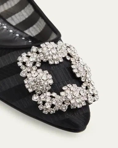 Manolo Blahnik Hangisla Striped Organza Jewel-Buckle Flats | Thumbnail 3 Manolo Blahnik Hangisla Striped Organza Jewel-Buckle Flats | Thumbnail 3