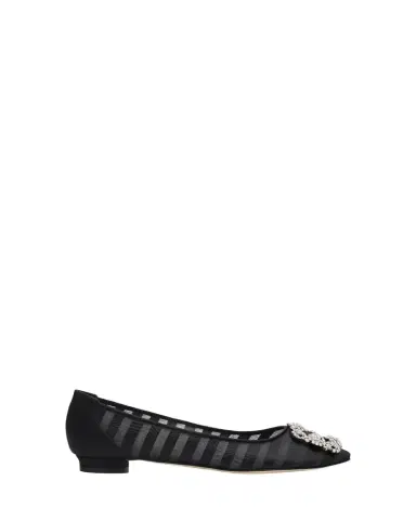 Manolo Blahnik Hangisla Striped Organza Jewel-Buckle Flats | Thumbnail 1 Manolo Blahnik Hangisla Striped Organza Jewel-Buckle Flats | Thumbnail 1