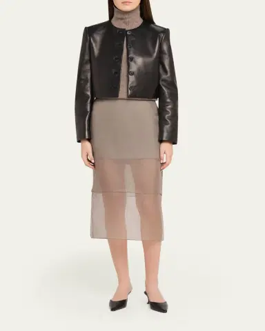 Brandon Maxwell Ryder Leather Cropped Box Jacket | Thumbnail 2 Brandon Maxwell Ryder Leather Cropped Box Jacket | Thumbnail 2