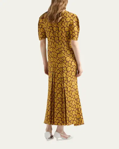 Prada Sable Floral Long Dress with Scarf Tie | Thumbnail 3 Prada Sable Floral Long Dress with Scarf Tie | Thumbnail 3