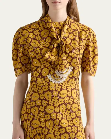 Prada Sable Floral Long Dress with Scarf Tie | Thumbnail 4 Prada Sable Floral Long Dress with Scarf Tie | Thumbnail 4