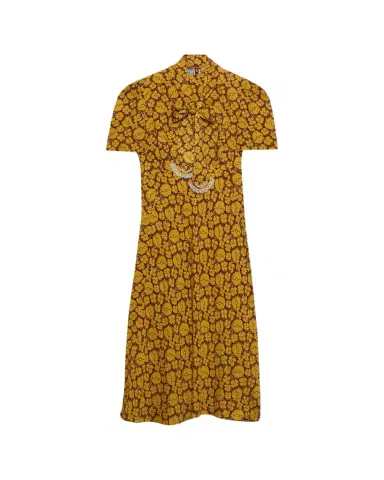 Prada Sable Floral Long Dress with Scarf Tie | Thumbnail 1 Prada Sable Floral Long Dress with Scarf Tie | Thumbnail 1