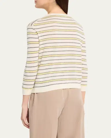 Vince Stripe Three-Quarter Sleeve Cardigan | Thumbnail 3 Vince Stripe Three-Quarter Sleeve Cardigan | Thumbnail 3