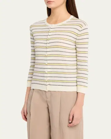 Vince Stripe Three-Quarter Sleeve Cardigan | Thumbnail 4 Vince Stripe Three-Quarter Sleeve Cardigan | Thumbnail 4