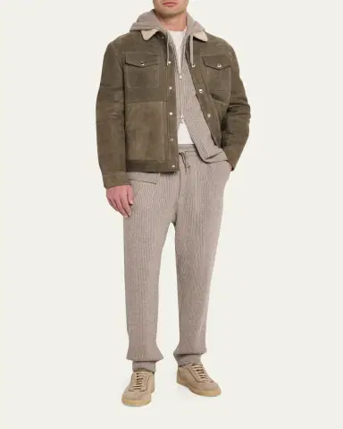 Brunello Cucinelli Men's Cashmere Rib Drawstring Sweatpants | Thumbnail 2 Brunello Cucinelli Men's Cashmere Rib Drawstring Sweatpants | Thumbnail 2