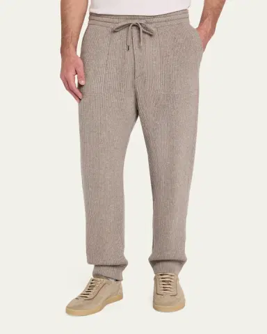 Brunello Cucinelli Men's Cashmere Rib Drawstring Sweatpants | Thumbnail 4 Brunello Cucinelli Men's Cashmere Rib Drawstring Sweatpants | Thumbnail 4