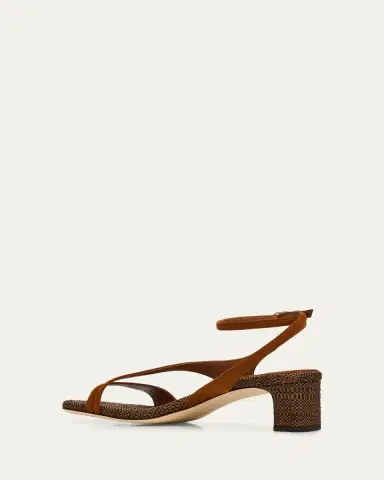 Jimmy Choo 45mm Faye Suede and Raffia Asymmetric Ankle-Strap Sandals | Thumbnail 4 Jimmy Choo 45mm Faye Suede and Raffia Asymmetric Ankle-Strap Sandals | Thumbnail 4