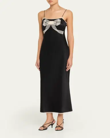 LoveShackFancy Isolie Lace Bow Crepe Midi Dress | Thumbnail 4 LoveShackFancy Isolie Lace Bow Crepe Midi Dress | Thumbnail 4