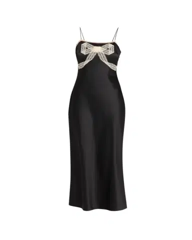 LoveShackFancy Isolie Lace Bow Crepe Midi Dress | Thumbnail 1 LoveShackFancy Isolie Lace Bow Crepe Midi Dress | Thumbnail 1
