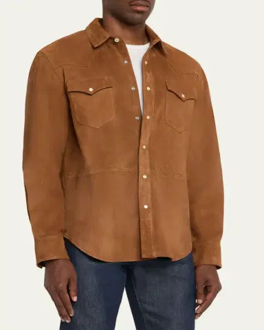 Officine Generale Men's Suede Western Overshirt | Thumbnail 4 Officine Generale Men's Suede Western Overshirt | Thumbnail 4