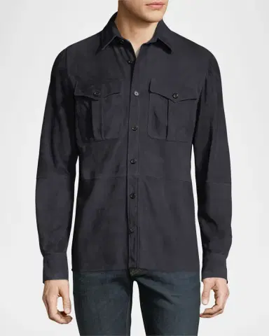Ralph Lauren Purple Label Men's Lux Suede Flap-Pocket Overshirt | Thumbnail 2 Ralph Lauren Purple Label Men's Lux Suede Flap-Pocket Overshirt | Thumbnail 2