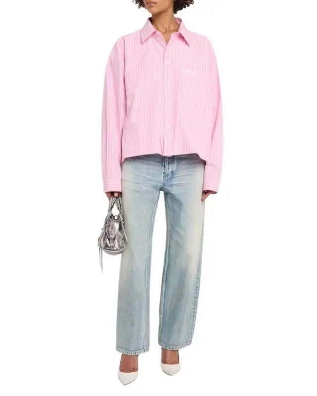 Folded Striped Cotton Boxy Button-Down Shirt Folded Striped Cotton Boxy Button-Down Shirt