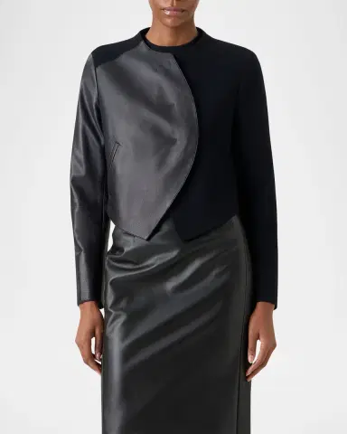 Akris Hynora Wool and Leather Asymmetric Jacket | Thumbnail 3 Akris Hynora Wool and Leather Asymmetric Jacket | Thumbnail 3