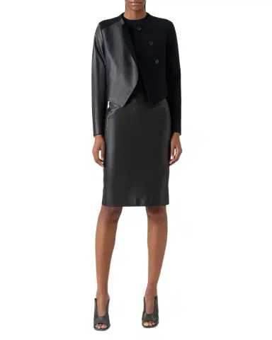 Akris Hynora Wool and Leather Asymmetric Jacket | Thumbnail 1 Akris Hynora Wool and Leather Asymmetric Jacket | Thumbnail 1