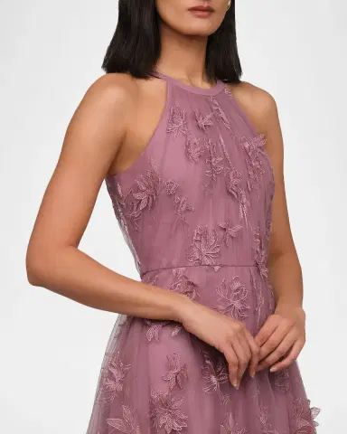 THEIA Floral-Embroidered Halter Tulle Gown | Thumbnail 4 THEIA Floral-Embroidered Halter Tulle Gown | Thumbnail 4