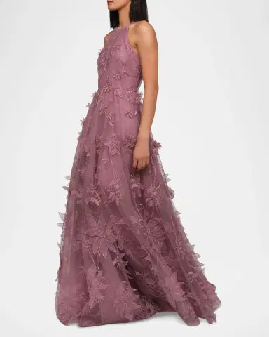 THEIA Floral-Embroidered Halter Tulle Gown | Thumbnail 5 THEIA Floral-Embroidered Halter Tulle Gown | Thumbnail 5