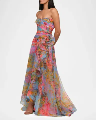 Theia Eloise Strapless Floral-Print Organza Gown | Thumbnail 3 Theia Eloise Strapless Floral-Print Organza Gown | Thumbnail 3