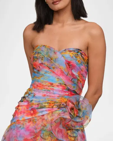 Theia Eloise Strapless Floral-Print Organza Gown | Thumbnail 4 Theia Eloise Strapless Floral-Print Organza Gown | Thumbnail 4