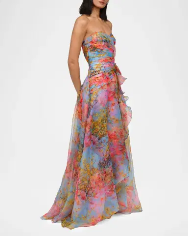 Theia Eloise Strapless Floral-Print Organza Gown | Thumbnail 5 Theia Eloise Strapless Floral-Print Organza Gown | Thumbnail 5