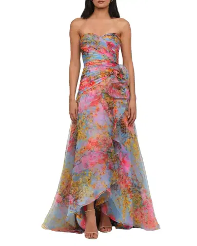 Theia Eloise Strapless Floral-Print Organza Gown | Thumbnail 1 Theia Eloise Strapless Floral-Print Organza Gown | Thumbnail 1