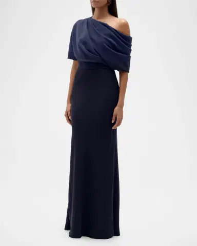 Amsale Asymmetric Draped Bodice Long Gown | Thumbnail 5 Amsale Asymmetric Draped Bodice Long Gown | Thumbnail 5