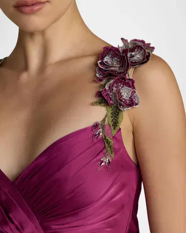 Mac Duggal Floral Strap Charmeuse High-Low Gown | Thumbnail 2 Mac Duggal Floral Strap Charmeuse High-Low Gown | Thumbnail 2