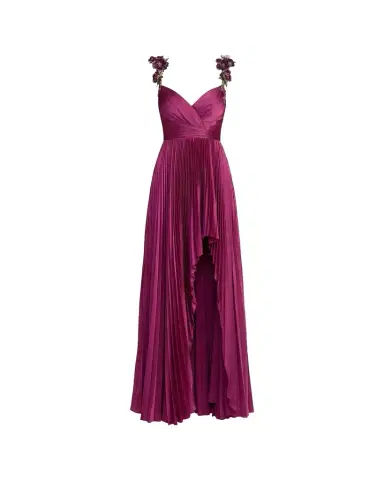 Mac Duggal Floral Strap Charmeuse High-Low Gown | Thumbnail 1 Mac Duggal Floral Strap Charmeuse High-Low Gown | Thumbnail 1