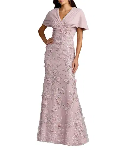 Mac Duggal 3D Mini Rosette Column Gown | Thumbnail 1 Mac Duggal 3D Mini Rosette Column Gown | Thumbnail 1