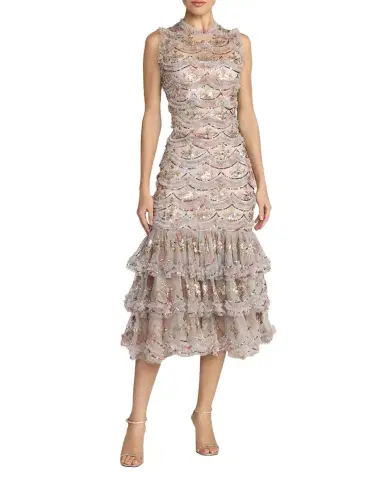 Mac Duggal Ruffled Sequined Midi Dress | Thumbnail 1 Mac Duggal Ruffled Sequined Midi Dress | Thumbnail 1