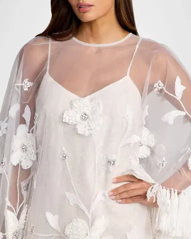 Mac Duggal Sheer Appliqué-Cape Mini Dress | Thumbnail 4 Mac Duggal Sheer Appliqué-Cape Mini Dress | Thumbnail 4